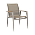 Modern Outdoor Mesh Dining Chair with Aluminum Frame and Wooden Armrests