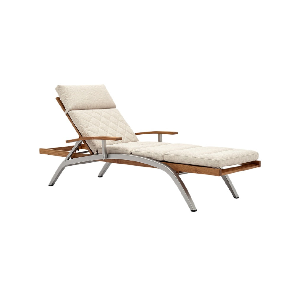 Modern Outdoor Reclining Lounge Chair with Wooden Frame and Cushioned Seat