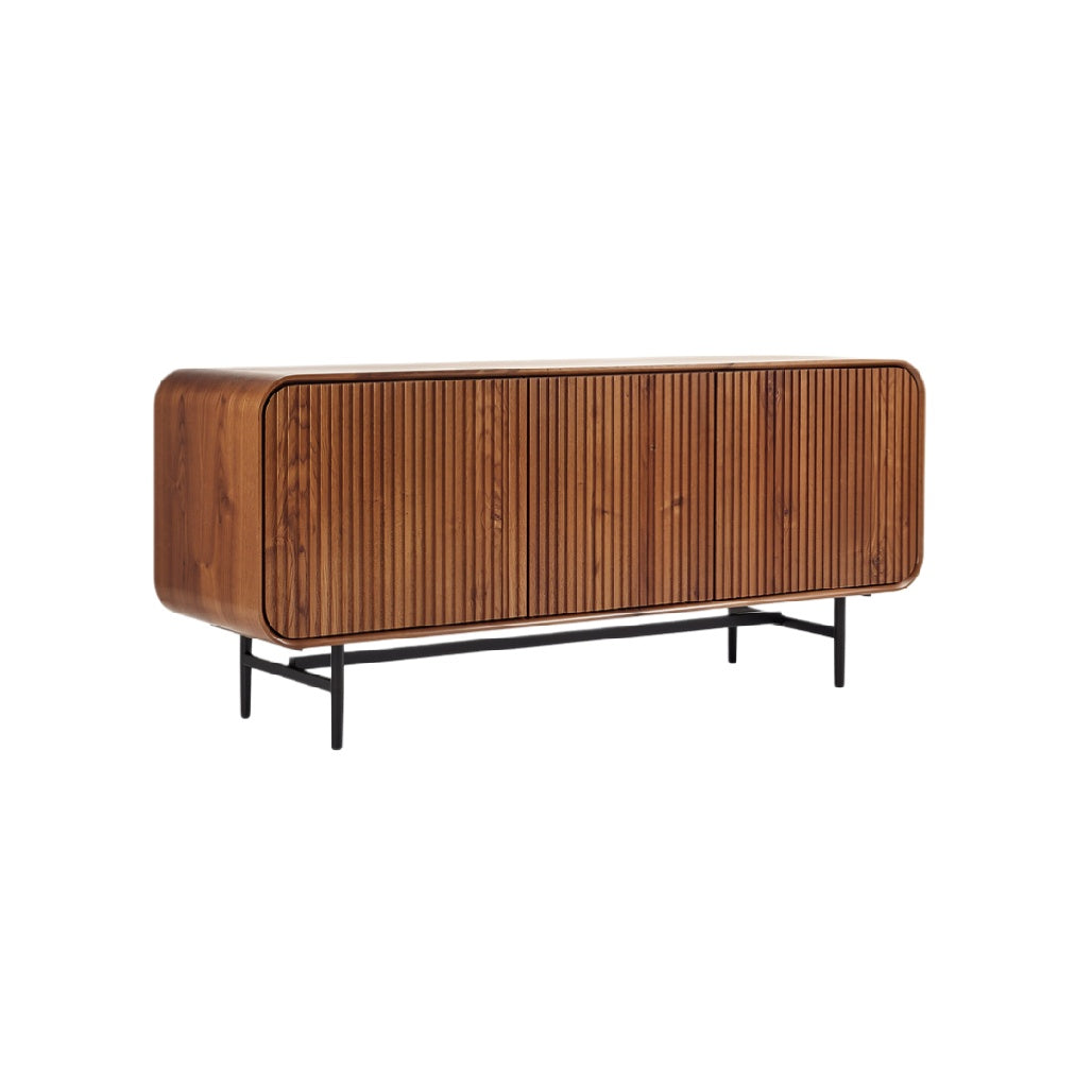 Modern Wooden Sideboard with Vertical Ribbed Design and Metal Legs